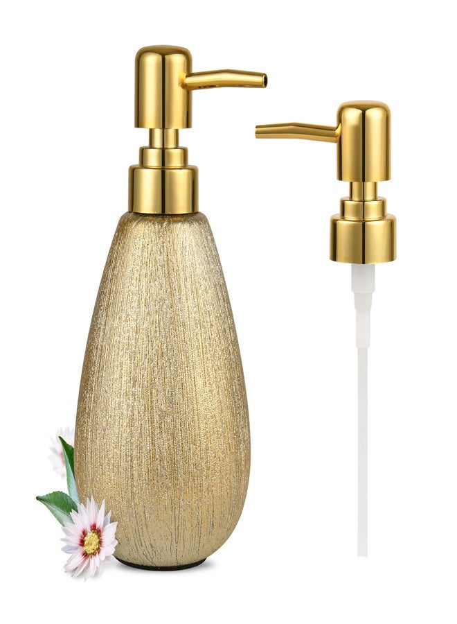 ABBI NIMO Brushed Gold Ceramic Soap Dispenser, 11 oz Textured Hand or Dish Soap Dispenser with Golden Plastic Pump for Bathroom or Kitchen Countertop - Image 1
