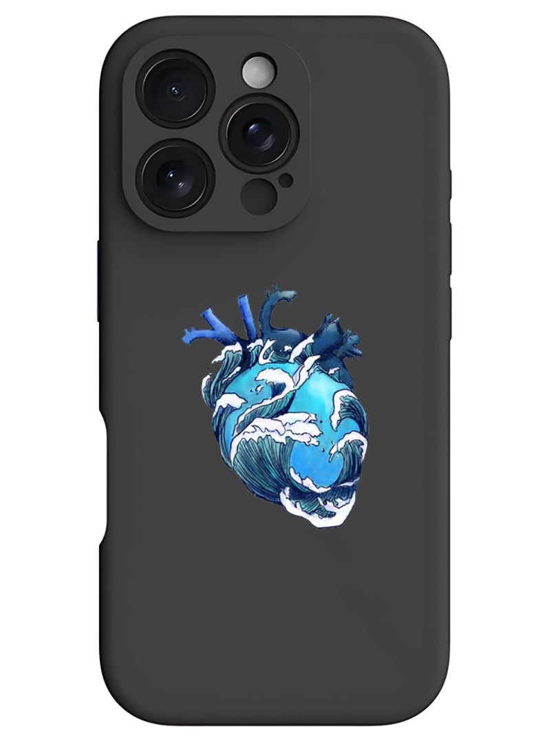 Theodor iPhone 16 Pro Max Black Protective Slim Fit Case Liquid Silicone Cover with Full Body Protection Anti-Scratch Shockproof Case For iPhone - Heart - Image 1