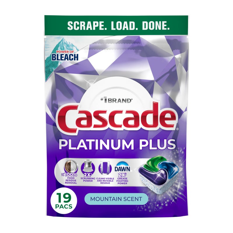 Cascade Platinum Plus Dishwasher Pods, Dishwasher Detergent, Dish Detergent Soap, Mountain, 19 Count - Image 1