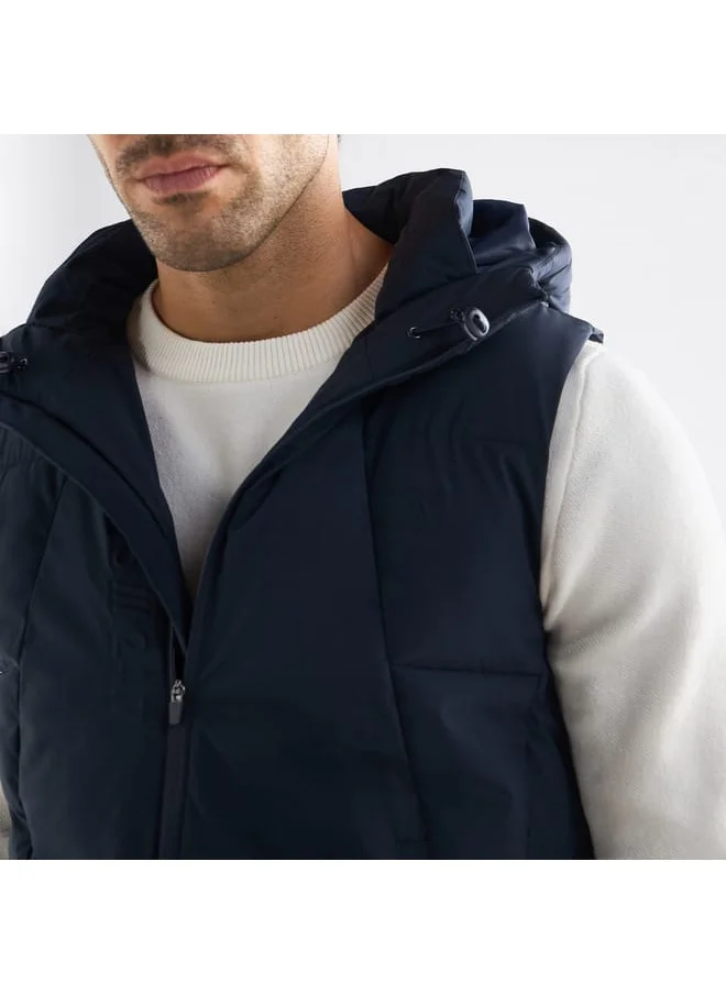 FAV Quilted Sleeveless Jacket with Hood and Zip Closure