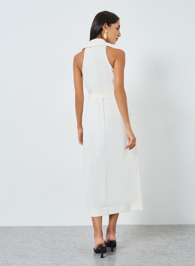 Styli Cream Sleeveless Belted Blazer Midi Dress - Image 4