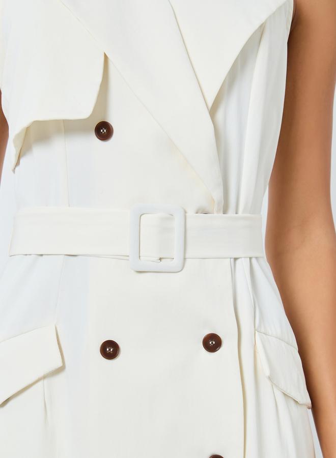 Styli Cream Sleeveless Belted Blazer Midi Dress - Image 3