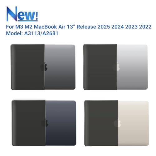 IBENZER Compatible with 2025 2024 2023 2022 MacBook Air 13 inch Case M4 A3240 M3 A3113 M2 A2681, Hardshell Case & KeyboardCover & ScreenFilm & Type-C for Mac Air 13.6, Black, AT13-KK-BK+2TC - Image 4
