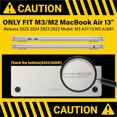IBENZER Compatible with 2025 2024 2023 2022 MacBook Air 13 inch Case M4 A3240 M3 A3113 M2 A2681, Hardshell Case & KeyboardCover & ScreenFilm & Type-C for Mac Air 13.6, Black, AT13-KK-BK+2TC - Image 2