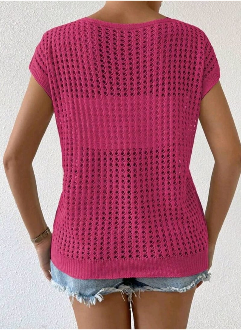 SHEIN LUNE Women's Solid Color Simple Daily Short Sleeve Knit Top