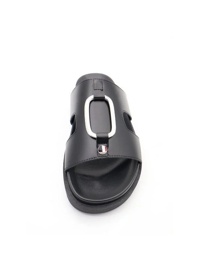 U.S. Polo Assn. BLACK US Polo Men’s Black Slide Sandals – Elegant Slip‑On Sandals with Metal Accent, Comfortable Casual Slides for Men | Best Price UAE