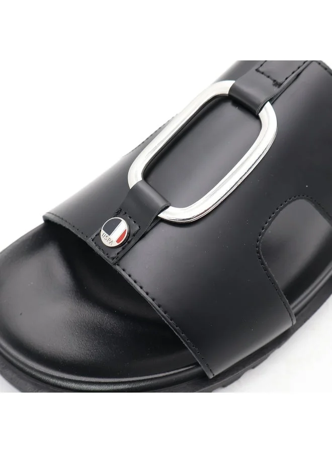 U.S. Polo Assn. BLACK US Polo Men’s Black Slide Sandals – Elegant Slip‑On Sandals with Metal Accent, Comfortable Casual Slides for Men | Best Price UAE