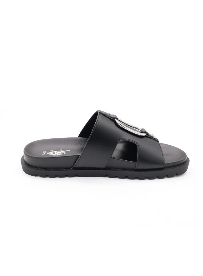 US Polo Men’s Black Slide Sandals – Elegant Slip‑On Sandals with Metal Accent, Comfortable Casual Slides