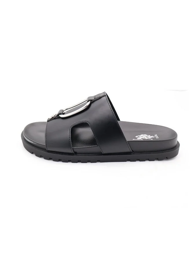 U.S. Polo Assn. BLACK US Polo Men’s Black Slide Sandals – Elegant Slip‑On Sandals with Metal Accent, Comfortable Casual Slides for Men | Best Price UAE