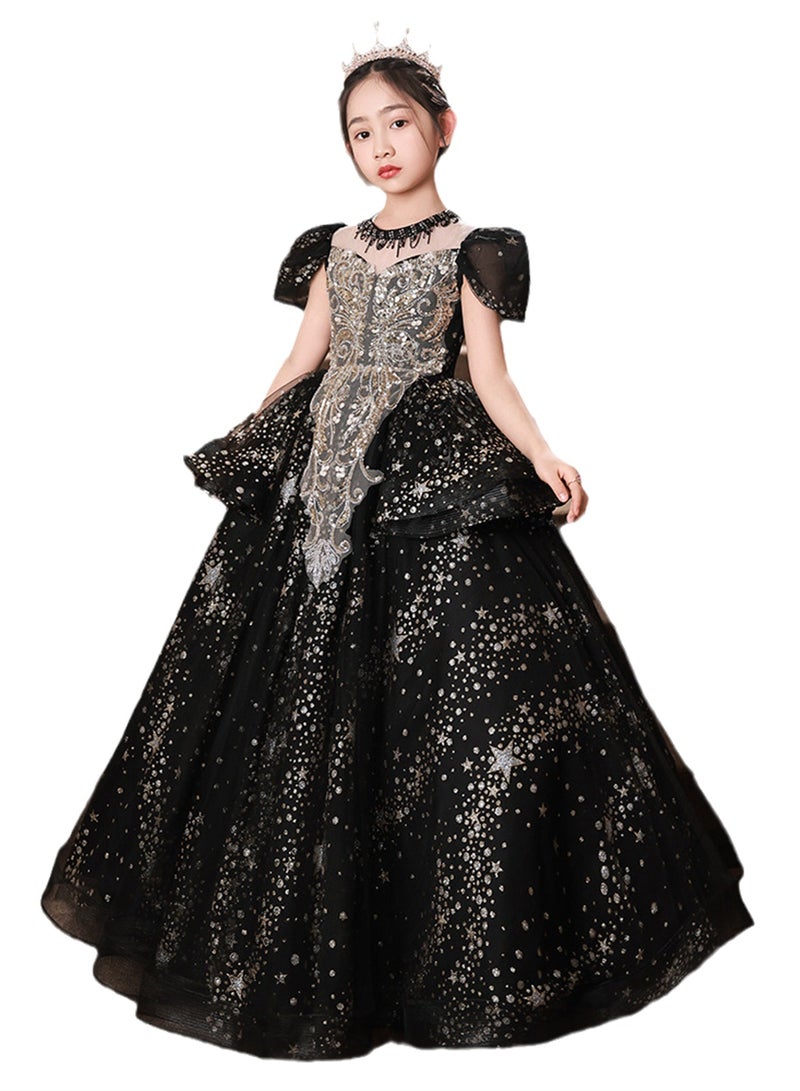 Children's evening dress princess dress girl white tail host flower girl wedding dress piano performance costume - Image 1