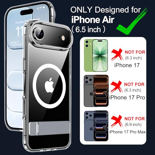 xiwxi for iPhone Air Case with Kickstand,[Compatible with Magsafe][1*Screen Protector],Military-Grade Protection & Anti-Yellowing,Magnetic Phone Case for iPhone Air,Clear - Image 2