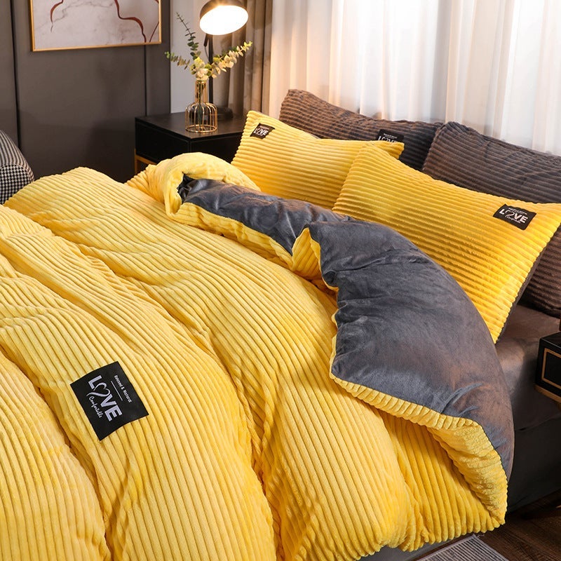 Magic Velvet Four-Piece Bedding Set For , Thickened Coral Velvet Three-Piece Set, Flannel Bed Sheet, Duvet Cover, Milk Velvet - Image 1