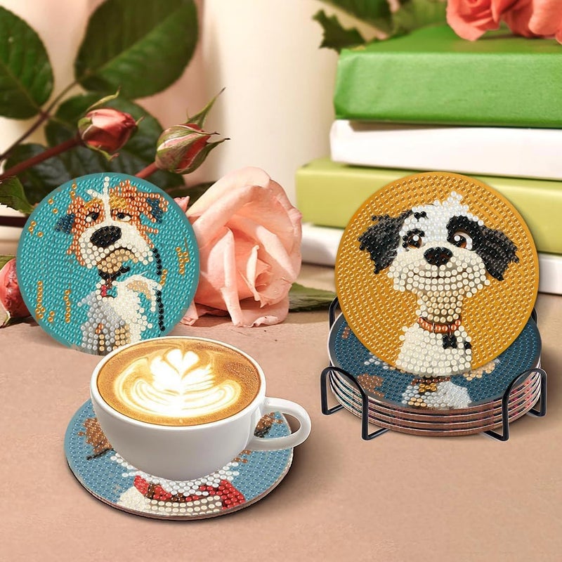 cupmod Cute Dog Diamond Art Painting Coasters Kit, 8 Pieces Puppy Diamond Art Coasters with Holder, DIY Dog Diamond Coasters for Beginners - Image 3