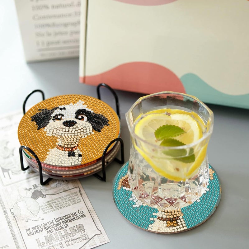 cupmod Cute Dog Diamond Art Painting Coasters Kit, 8 Pieces Puppy Diamond Art Coasters with Holder, DIY Dog Diamond Coasters for Beginners - Image 4