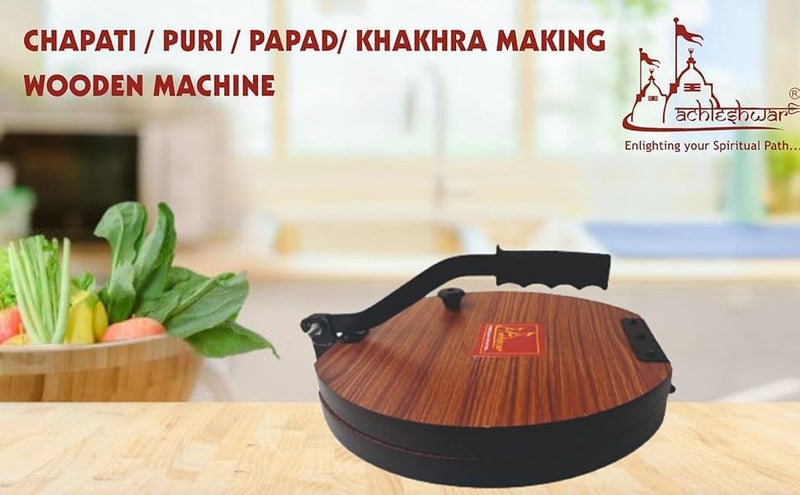 Achleshwar Wooden Manual Heavy Round Board Papad-Puri-khakhra Press Maker Plywood Machine with Iron Handle Roti Maker Press Machine with Handle for Kitchen Home 11 inch - Image 3