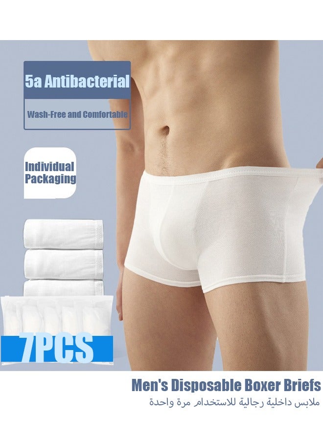 VUCATIN 7PCS Mens Disposable Cotton Underwear Travel Boxers Briefs Portable Shorts for Business Travel Hospital Stays Underpants Without Washing White  - Image 1