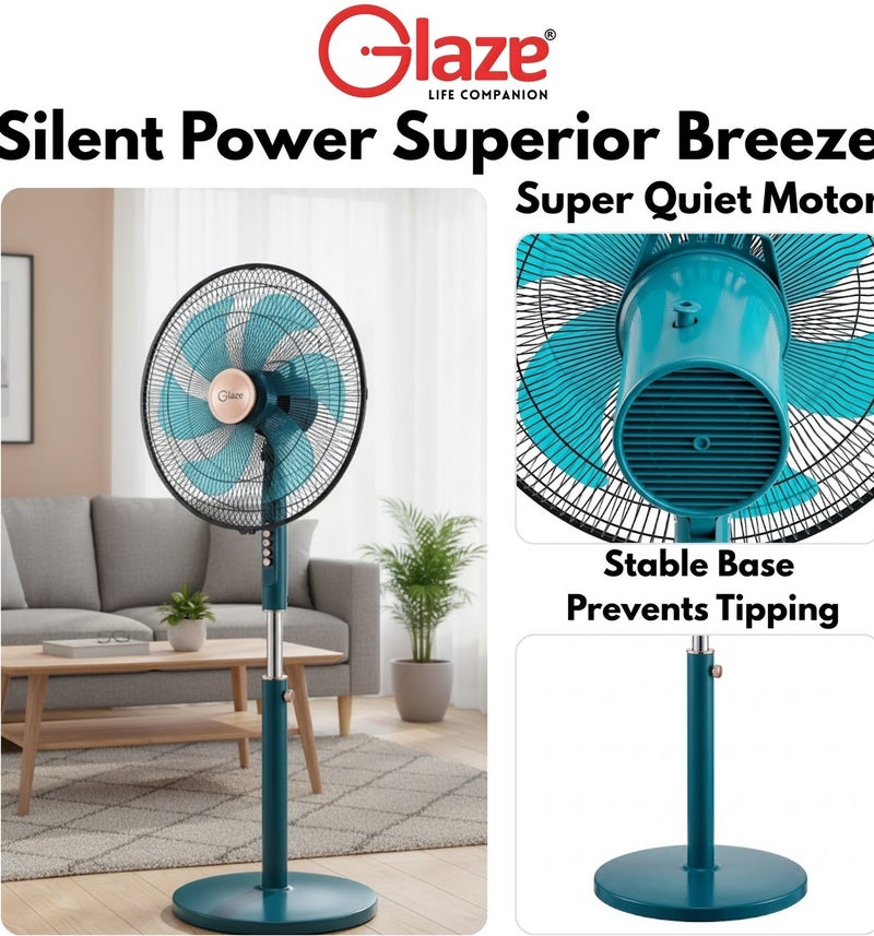 Glaze 18-Inch Oscillating Pedestal Stand Fan - 6 Blade Design, 70W Powerful Quiet Motor, 4 Speed Modes, Adjustable Height – Green - Image 4