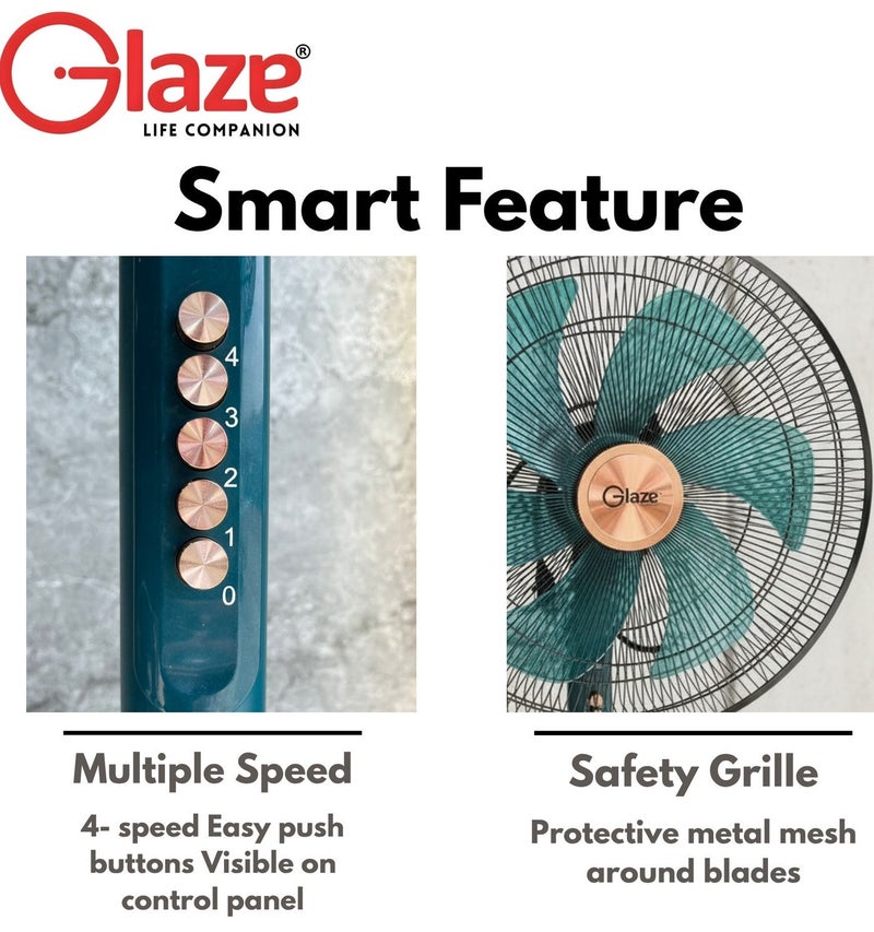 Glaze 18-Inch Oscillating Pedestal Stand Fan - 6 Blade Design, 70W Powerful Quiet Motor, 4 Speed Modes, Adjustable Height – Green - Image 5