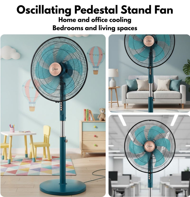 Glaze 18-Inch Oscillating Pedestal Stand Fan - 6 Blade Design, 70W Powerful Quiet Motor, 4 Speed Modes, Adjustable Height – Green - Image 3