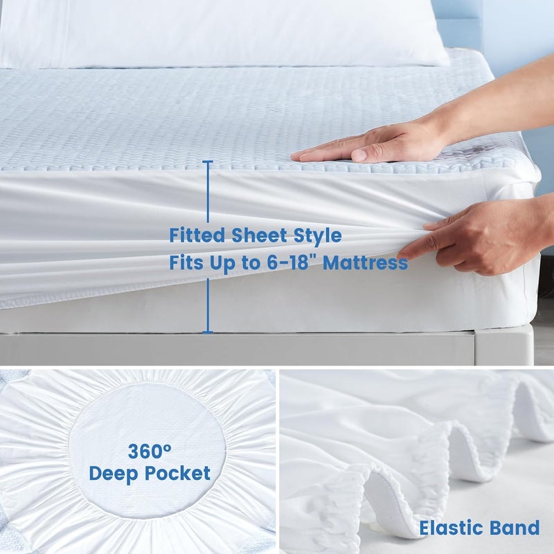 PHF Cooling Waterproof Full Size Mattress Protector (137cm x 190cm), Arc-Chill Cooling Breathable for Hot Sleepers Mattress Pad Cover, Fitted with 40 cm Deep Pocket, Noiseless & Washable - Image 5