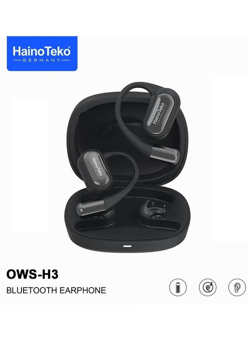 Haino Teko OpenFit Bluetooth Earphones with High-Quality Sound, Super Clear Mic, and Touch Controls – Stylish & Comfortable Black Wireless Earbuds for Music, Calls, and Sports - Image 1