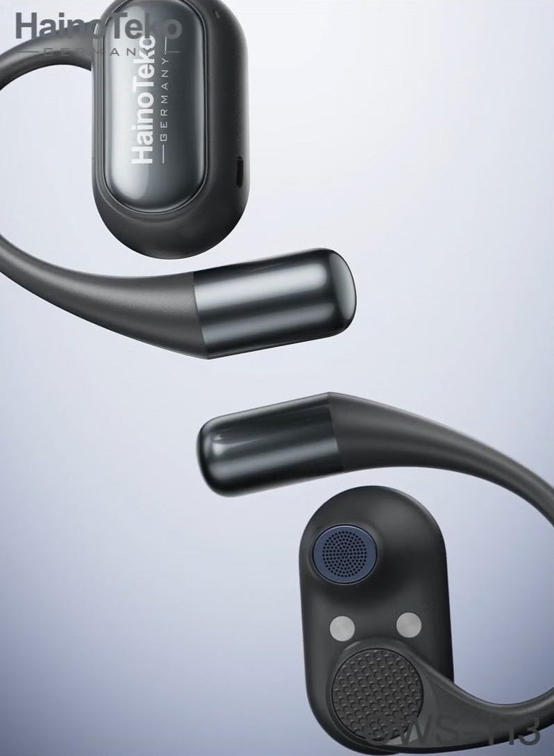 Haino Teko OpenFit Bluetooth Earphones with High-Quality Sound, Super Clear Mic, and Touch Controls – Stylish & Comfortable Black Wireless Earbuds for Music, Calls, and Sports - Image 4