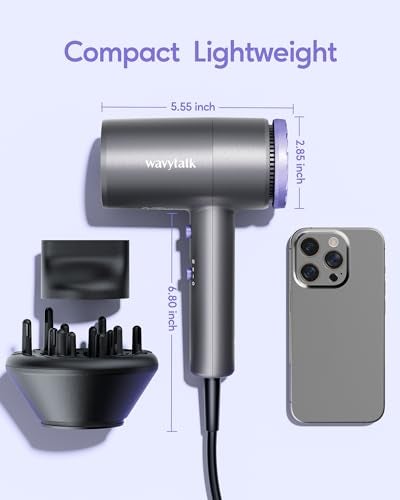 Wavytalk Hair Dryer with Diffuser 1875W Ionic Blow Dryer for Fast Drying with Concentrator Lightweight, Purple. - Image 4