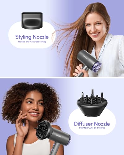 Wavytalk Hair Dryer with Diffuser 1875W Ionic Blow Dryer for Fast Drying with Concentrator Lightweight, Purple. - Image 5