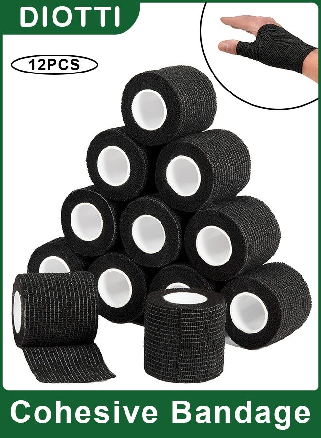 ديوتي ١٢ لفة ضمادة لاصقة ذاتية اللصق، شريط رياضي مرن يسمح بمرور الهواء، مناسب للمعصم والكاحل والركبة والإسعافات الأولية والعناية بالوشم. - Image 1
