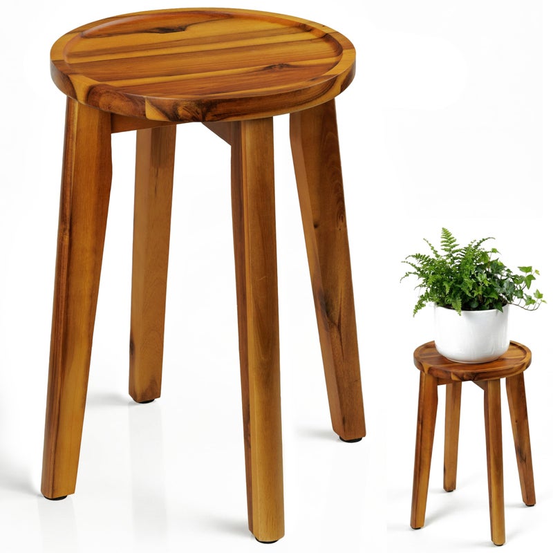 Demigo 15-Inch Tall Plant Stand for Indoor & Outdoor Use, Acacia Wooden Decorative Plant Shelf with Spill-Proof Tray, Flower Holder for Heavy Pots, Gardening Display - Natural Brown - Image 1
