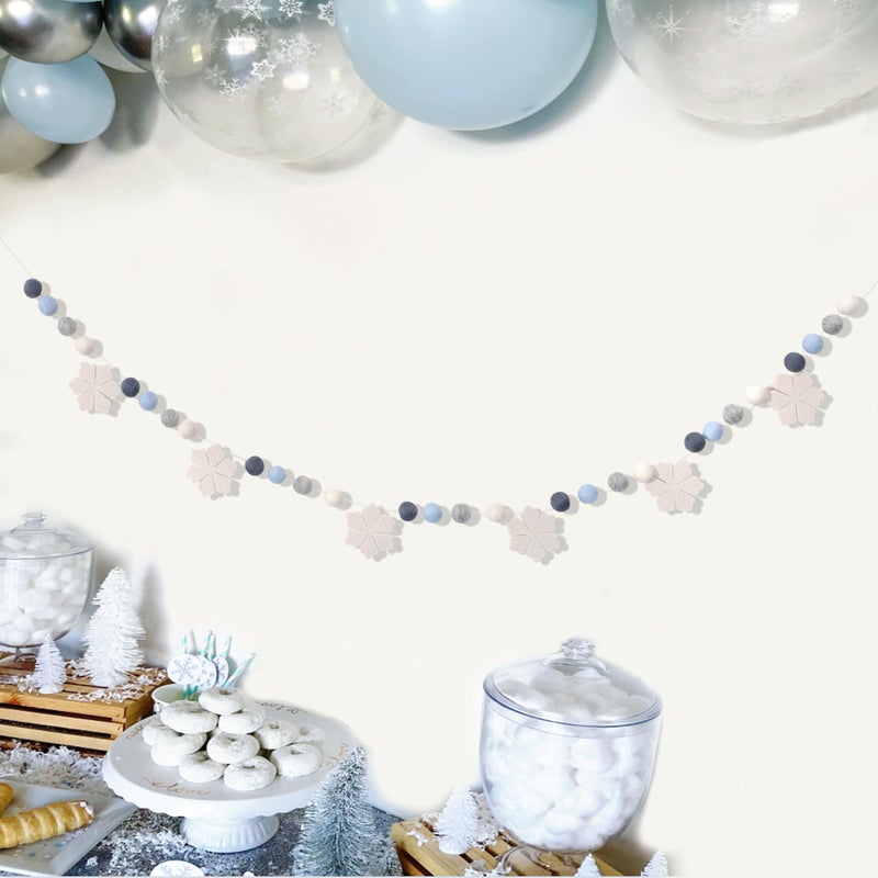 Agkvw Felt Snowflake Garland - Snowflake Felt Ball Garland, Winter Wall Decor, Christmas Garland, Winter Wonderland Banner - Image 2