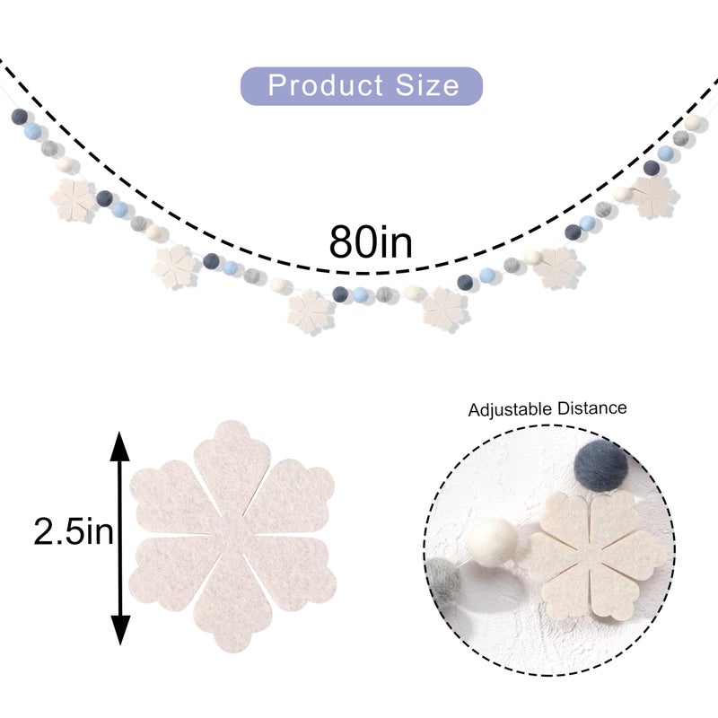 Agkvw Felt Snowflake Garland - Snowflake Felt Ball Garland, Winter Wall Decor, Christmas Garland, Winter Wonderland Banner - Image 3