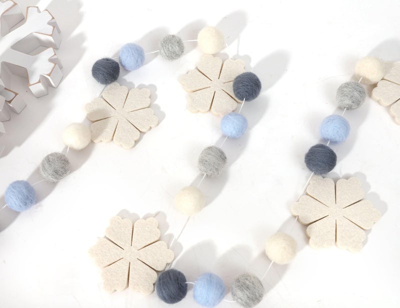 Agkvw Felt Snowflake Garland - Snowflake Felt Ball Garland, Winter Wall Decor, Christmas Garland, Winter Wonderland Banner - Image 1