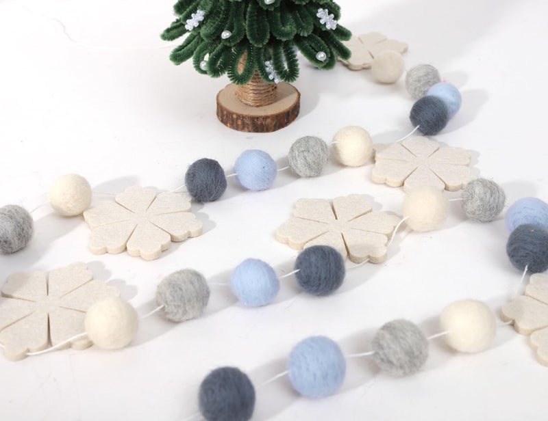 Agkvw Felt Snowflake Garland - Snowflake Felt Ball Garland, Winter Wall Decor, Christmas Garland, Winter Wonderland Banner - Image 4