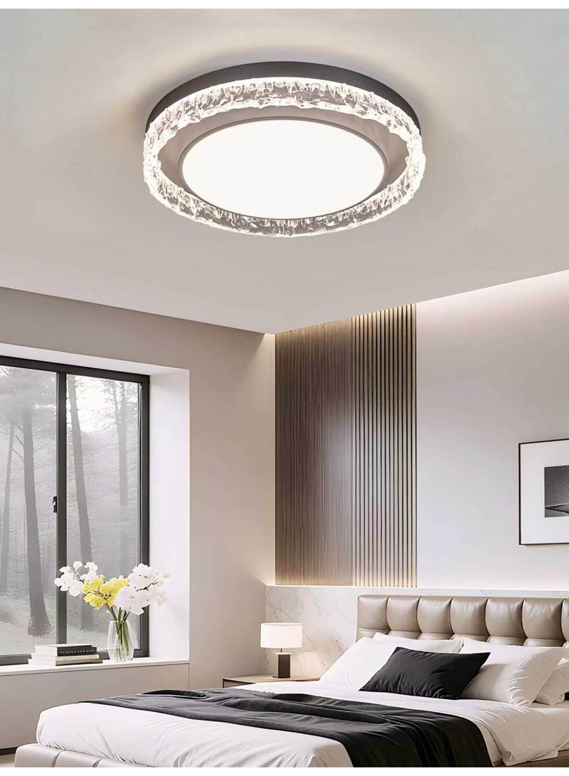 Modern LED Ceiling Light – 20-Inch Black Fixture with Crystal-Effect Water-Ripple Acrylic Shade; Features Adjustable Color Temperature & Brightness, Night Light Mode, and Flicker-Free Technology; Suitable for Living Rooms, Bedrooms, Kitchens, and Hallways. - Image 1
