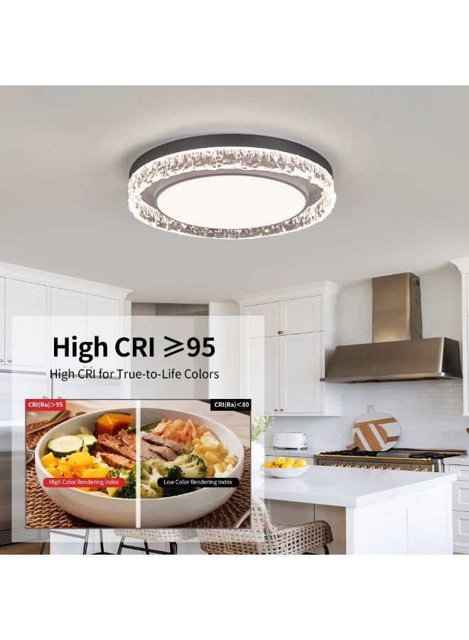 Modern LED Ceiling Light – 20-Inch Black Fixture with Crystal-Effect Water-Ripple Acrylic Shade; Features Adjustable Color Temperature & Brightness, Night Light Mode, and Flicker-Free Technology; Suitable for Living Rooms, Bedrooms, Kitchens, and Hallways. - Image 5