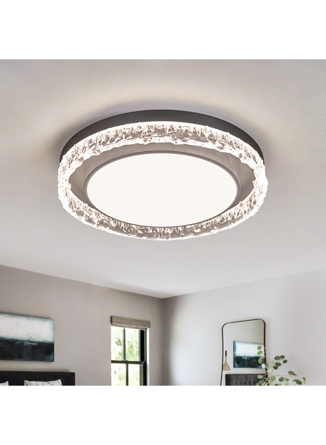 Modern LED Ceiling Light – 20-Inch Black Fixture with Crystal-Effect Water-Ripple Acrylic Shade; Features Adjustable Color Temperature & Brightness, Night Light Mode, and Flicker-Free Technology; Suitable for Living Rooms, Bedrooms, Kitchens, and Hallways. - Image 2
