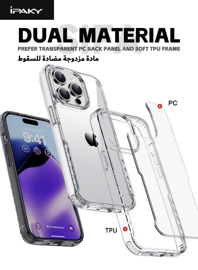 IPAKY iPhone 15 Pro Max Case, High Transparent PC Hard Backplane + TPU Soft Frame Protective Case, [Anti-Drop][Anti-Yellowing][Shockproof] Four Corner Airbag Case Cover for Apple iphone 15 Pro Max (Clear) - Image 2