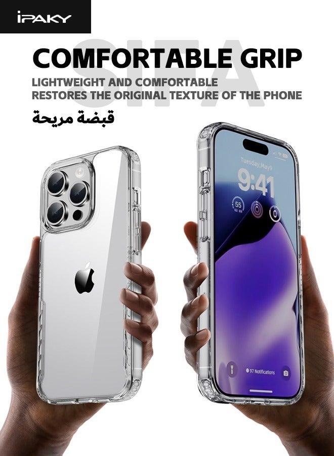 IPAKY iPhone 15 Pro Max Case, High Transparent PC Hard Backplane + TPU Soft Frame Protective Case, [Anti-Drop][Anti-Yellowing][Shockproof] Four Corner Airbag Case Cover for Apple iphone 15 Pro Max (Clear) - Image 3