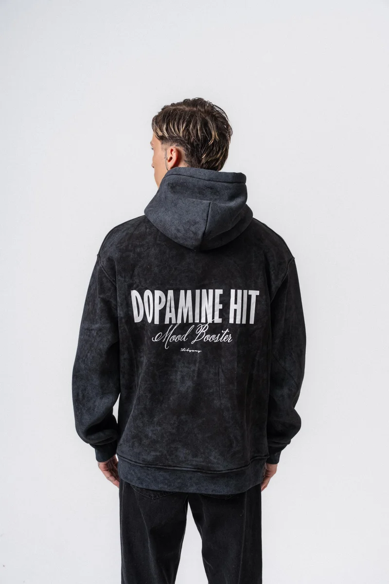 RESPIRE Men's Dopamine Hit Printed Hooded Oversize Hoodie Black