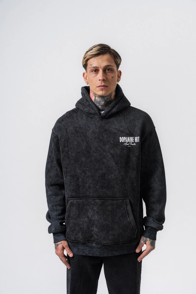 RESPIRE Men's Dopamine Hit Printed Hooded Oversize Hoodie Black