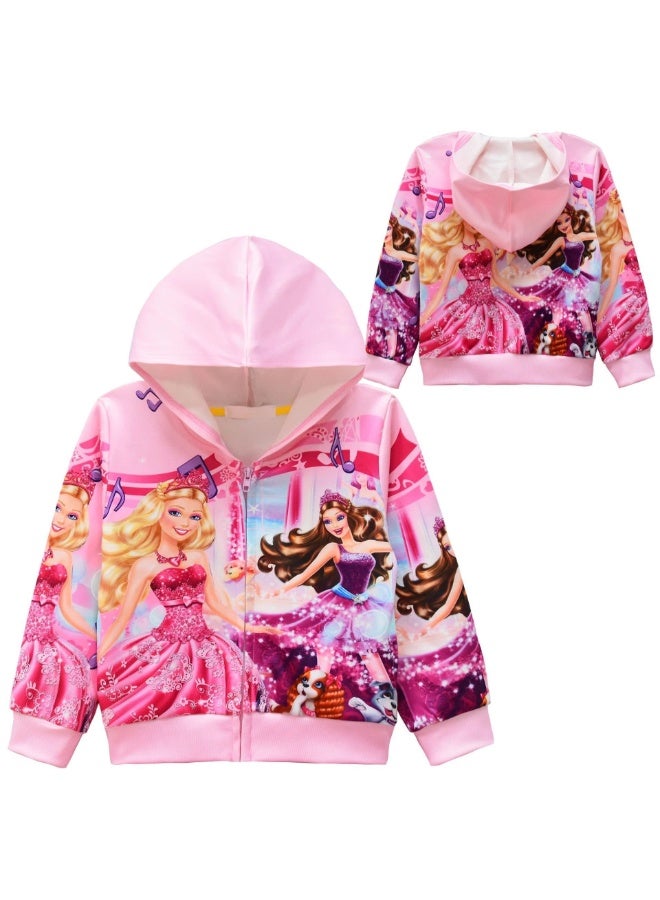 باربي جاكيت مطبوع باربي للبنات قماش ناعم قابل للتنفس بسحاب كامل بمقاسات متعددة بأسلوب Barbiecore - Image 1
