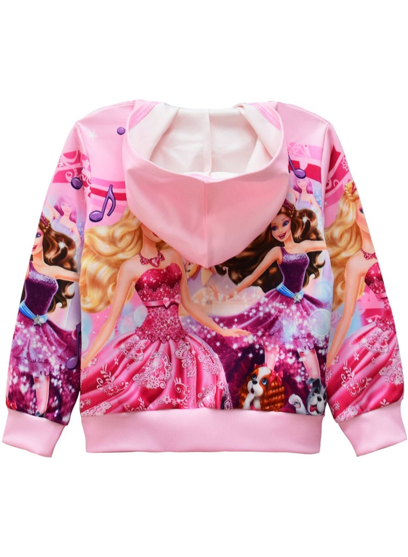 باربي جاكيت مطبوع باربي للبنات قماش ناعم قابل للتنفس بسحاب كامل بمقاسات متعددة بأسلوب Barbiecore - Image 2
