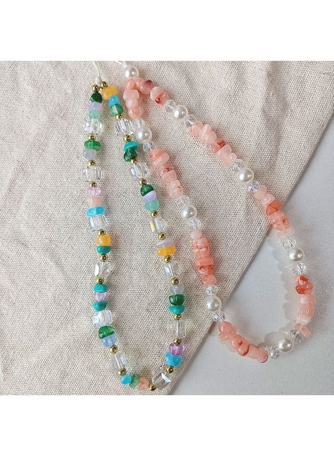NIBEMINENT Beaded Phone Lanyard, Anti Lost Removable Wrist Strap, Colorful Crushed Stone Candy Bracelet Pendant, Phone Keychain Lanyard, Pink - Image 2