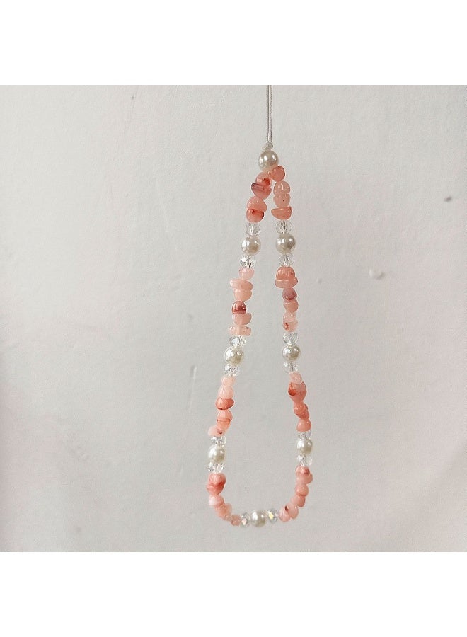 NIBEMINENT Beaded Phone Lanyard, Anti Lost Removable Wrist Strap, Colorful Crushed Stone Candy Bracelet Pendant, Phone Keychain Lanyard, Pink - Image 1