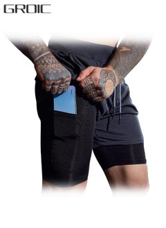 GROIC Gym Shorts for Men, Running Shorts with Quick Dry Workout Running Shorts for Men, 2-in-1 Stealth Shorts, 2 Layer Loose Athletic Shorts Gym Yoga Outdoor Sports Shorts with Pockets  - Image 1
