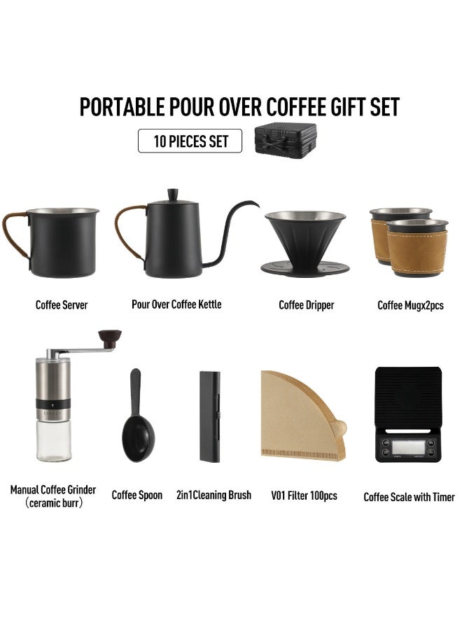 Tradeo Portable Pour Over Coffee Gift Set | 10-Piece Manual Brewing Kit with Grinder, Gooseneck Kettle, Dripper, Scale & Travel Case - Image 4