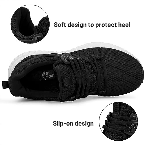 Abboos Womens Athletic Walking Shoes - Memory Foam Lightweight Tennis Shoes Sports Shoes Gym Jogging Slip On Running Sneakers Size 5.5 Black White - Image 3