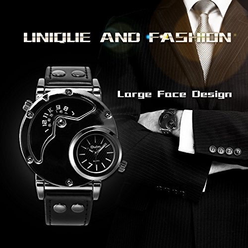 MJSCPHBJK Men's Unique Analog Watch, Waterproof Fashion Dress Quartz Wrist Watch with Dual Dial Cool Design Leather Band Dual Time Watches - Image 4