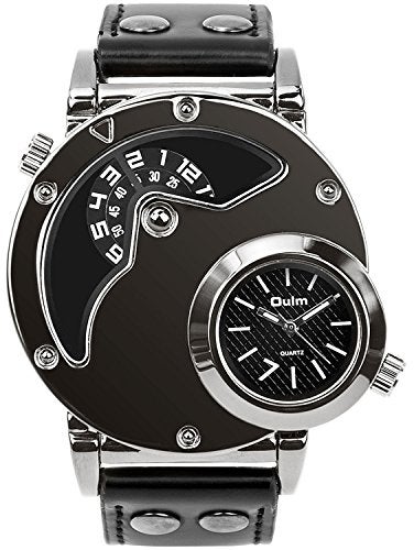 MJSCPHBJK Men's Unique Analog Watch, Waterproof Fashion Dress Quartz Wrist Watch with Dual Dial Cool Design Leather Band Dual Time Watches - Image 1